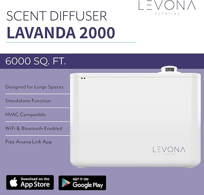 Levona Scent Lavanda 2000 HVAC Diffuser – Whole House Aroma Diffuser & Fragrance Air Freshener Machine for Home, Office & Hotel – Smart App Controlled – Covers up to 6000 SQFT (Scent Not Included)
