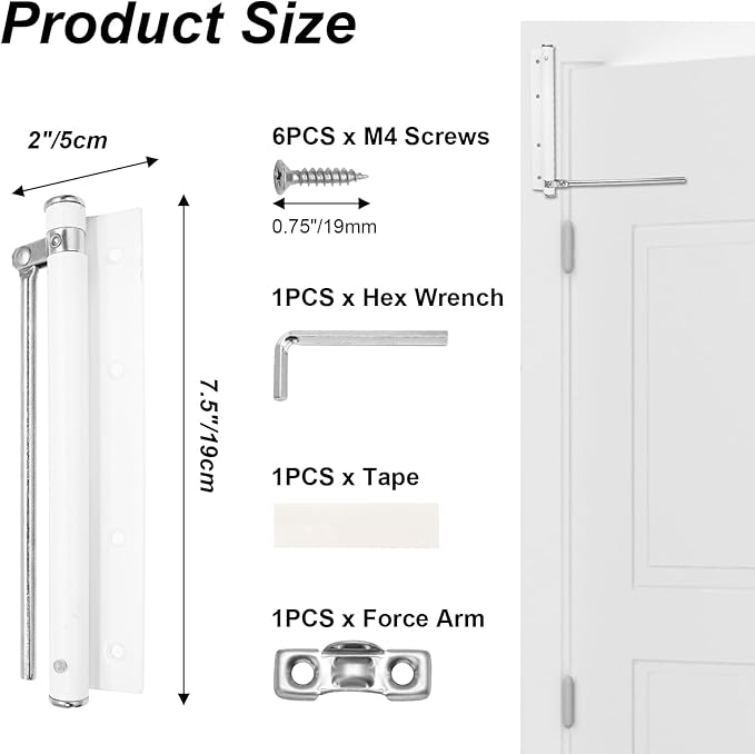 Automatic Door Closer White Spring Door Closers for Home, Stainless Steel Auto Doors Closer Self Closing Safety Screen Closers