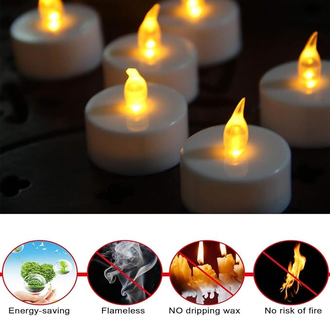 YIWER Tea Lights LED Tea Light Candles 200 Hours Pack of 50 Realistic Flickering Bulb Battery Operated Tea Lights for Seasonal Festival Celebration Electric Fake Candle in Warm Yellow