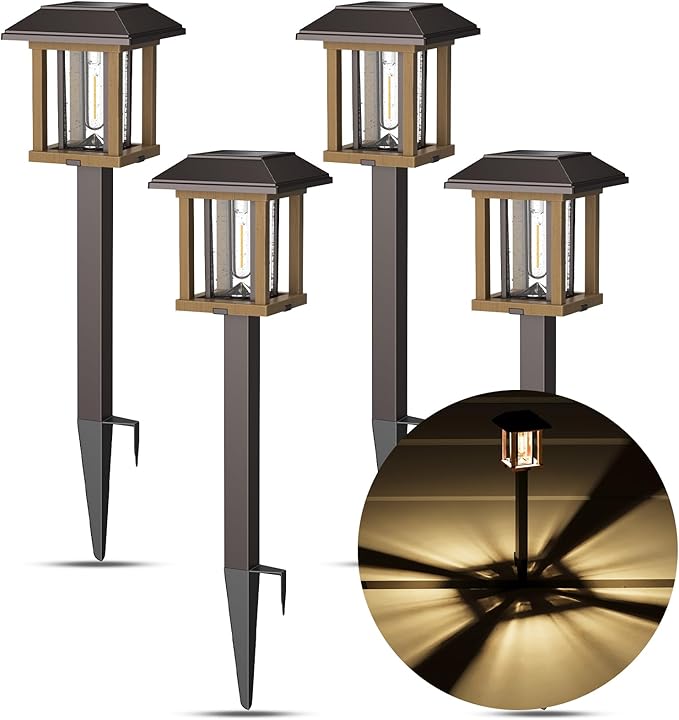 XMCOSY+ Solar Pathway Lights Outdoor, 25 LM LED Garden Lights with Seed Glass, 2-Tone/Colour, Waterproof Solar Powered Decorative Lighting for Yard Landscape Driveway Walkway (Warm White)