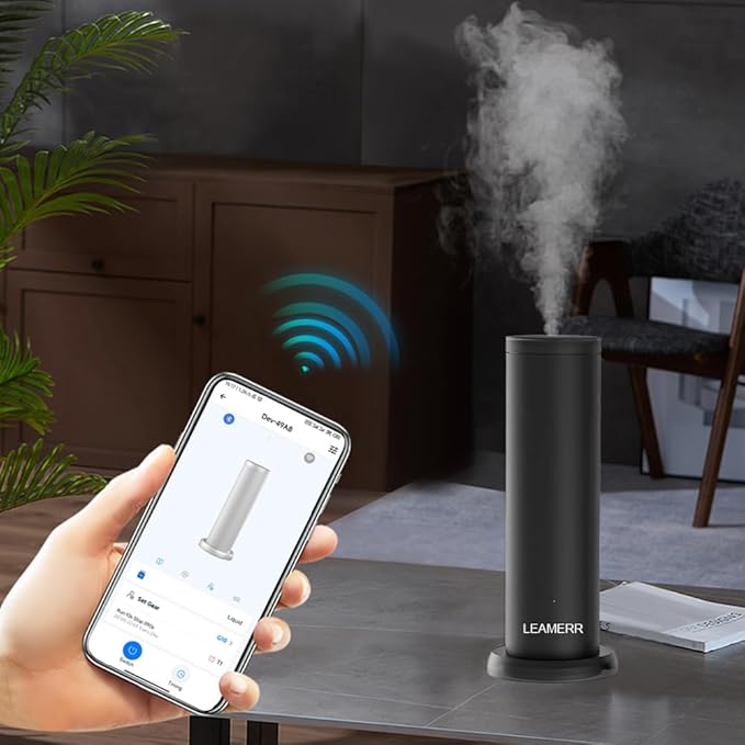 Smart Aroma Diffuser with Bluetooth & WiFi,Coverage: 1399 sq ft,Air Purifier for Home Hotel Store, APP Control Waterless Essential Oil Diffuser, Black