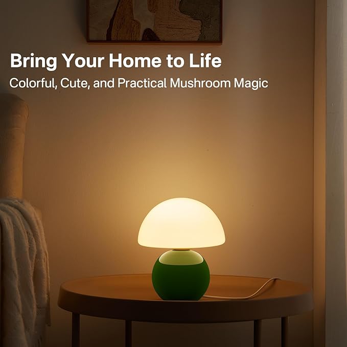 Mushroom Lamp Table Lamp for Bedroom,Desk Bedside Small Lamps for Living Room Night Stands,Mushroom Decor Cute Mini Modern Mid Century Lamps,Unique Aesthetic Living Room Decor(Dark Green)