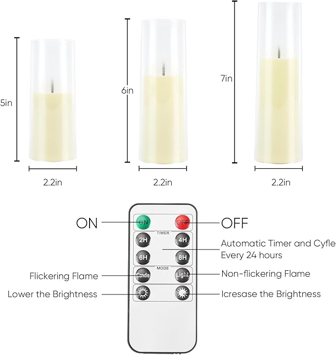 Homemory Ivory Flameless LED Candles with Remote Control & Timer, Battery Operated, Modern Design, Set of 7 for Home Decor, Wedding, or Events