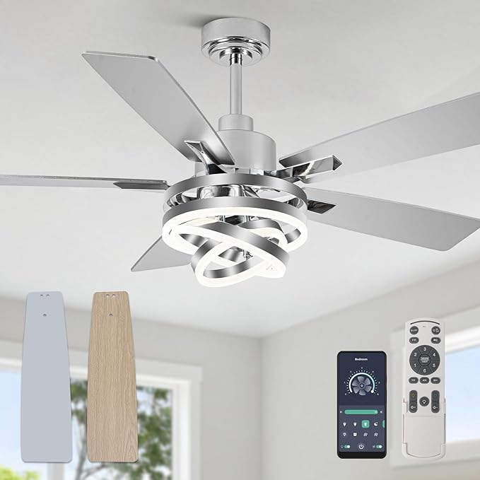 52" Ceiling Fan with Light Chandelier Fan Modern DC Motor Dimmable Led Fandelier Ceiling Fan with Light for Bedroom, Living Room