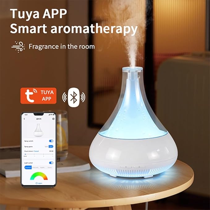 Smart Aromatherapy Diffuser & Humidifier – 350ML, App Controlled, Ultrasonic, Quiet, Multi-Color LED