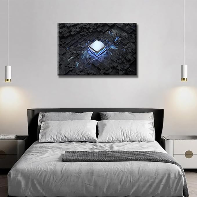 LSIUHWUWI 1 Panel Modern Central Computer Processors CPU Wall Decorations for Living Room CPU Concept Pictures Black and White Wall Art Posters Framed Ready to Hang 16X24 INCH