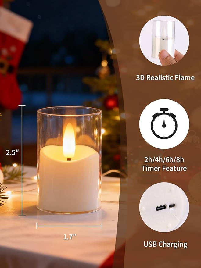 Rechargeable Flameless Tea Light Candles with Timer Remote, 1.7"x2.5" Acrylic Small Votive Electric LED Candles Battery Operated for Home Aniversary Wedding Holiday Decor (Pack of 6, White)
