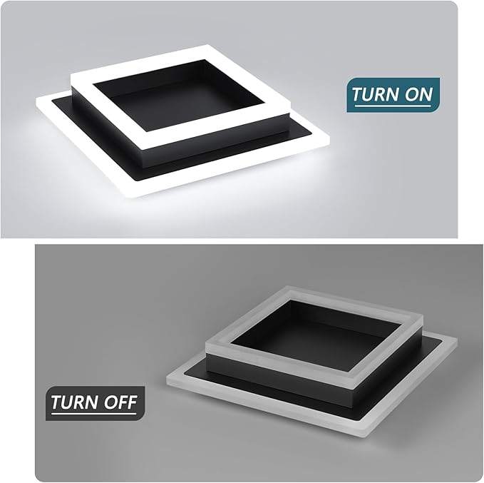 Modern LED Ceiling Light, Hallway Flush Mount Ceiling Light, 32W, 6000K, Black Square Hallway Lighting Fixtures for Living Room Kitchen Bedroom (Black) 2 Pack