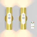 WOBSION Motion Sensor Wall Light with Remote Control, Rechargeable Wireless Wall Sconce, Brightness Adjustable, 3 Color Mode,Indoor Lamp for Hallway, Bedroom,Picture,LED,Gold,2 Pack