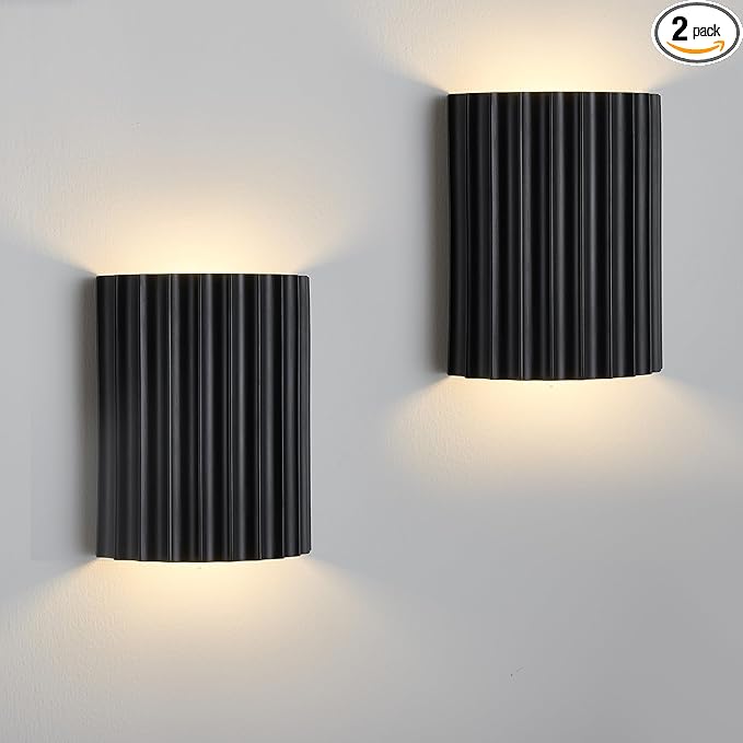 Black Gypsum Modern LED Wall Sconces Wall Lighting Set of 2, Indoor Hardwired Walls Mount Light Fixtures Up Down Lamp for Hallway Bedroom Living Room Dining Room【Bulbs Included】