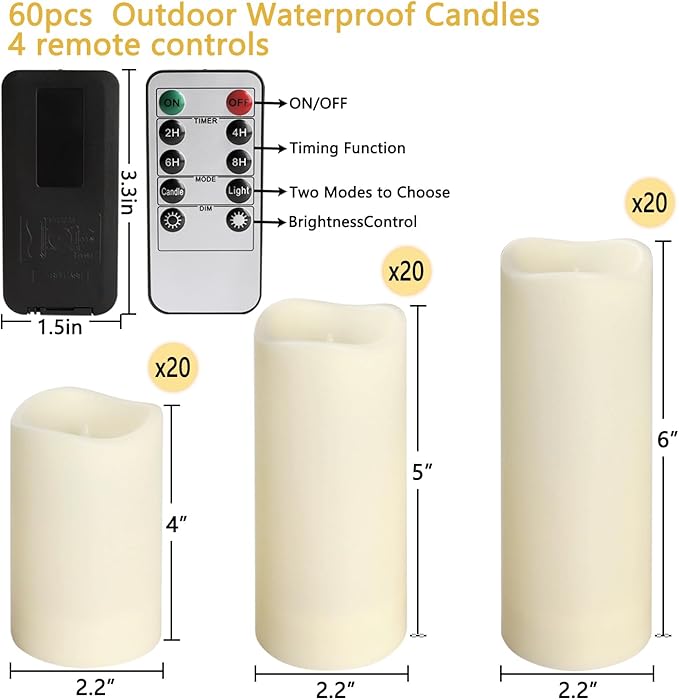 60-Pack LED Flameless Candles with Remote Control - Perfect for Home, Parties, and Special Occasions - Create a Magical Ambiance Effortlessly(Three Sizes)