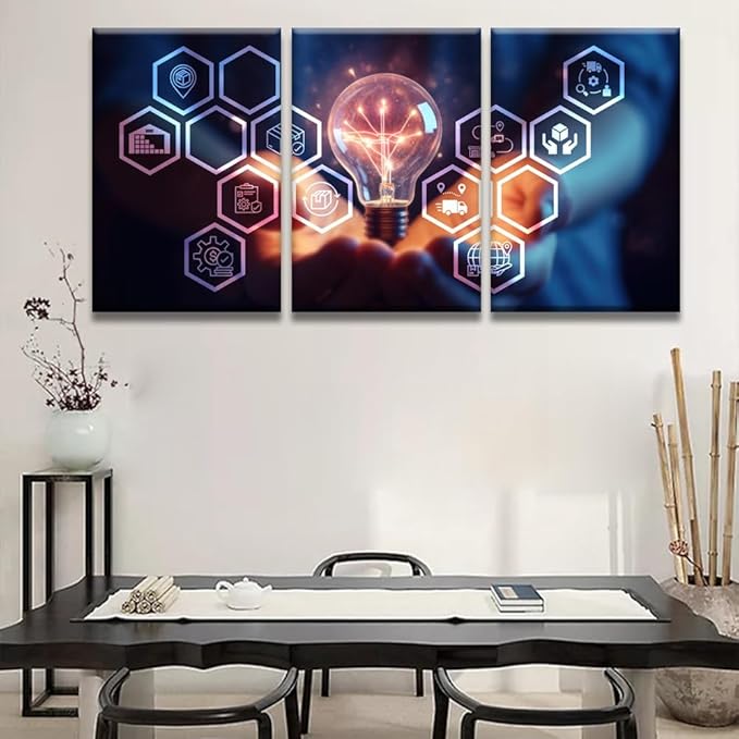 LSIUHWUWI Wall Art Painting Artificial Intelligence, AI Logistic Management Concept Pictures Print on Canvas 3 Panel Canvas Wall Art AI Artwork Ready to Hang 16x24inchx3