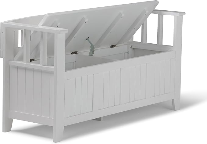 SIMPLIHOME Acadian Solid Wood 48 inch Wide Storage Bench that Seats 2 and 36 inch Wide Storage Cabinet in White for the Living Room, Entryway, and Family Room, Transitional Style