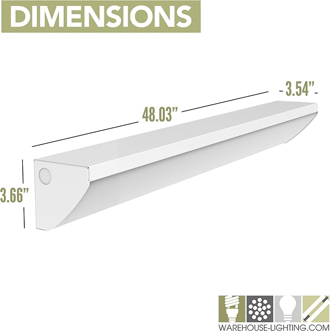 WareLight LED Stairwell & Corridor Light – 4600 Lumen Max, Wattage & CCT Selectable, 4-Foot Wall Mount Lighting Fixture for Commercial & Residential Use, 120-277V, White, Pack of 6