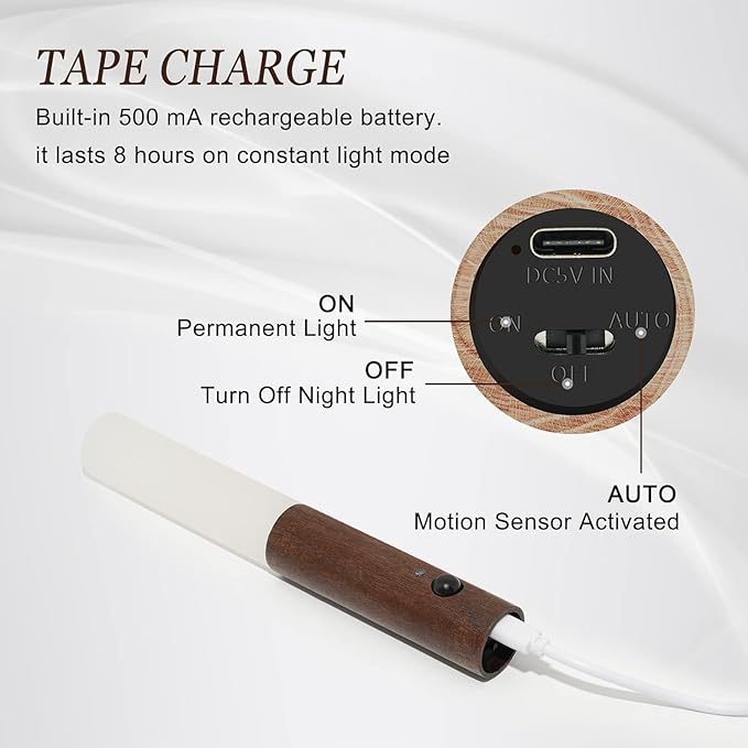 Wall Sconces, Smart Portable Sensor Night Light Wood USB Rechargeable Magnetic Night Light for Bedroom, Hallway, Stairway Wall Induction lamp (Walnut Wood 2PCS)