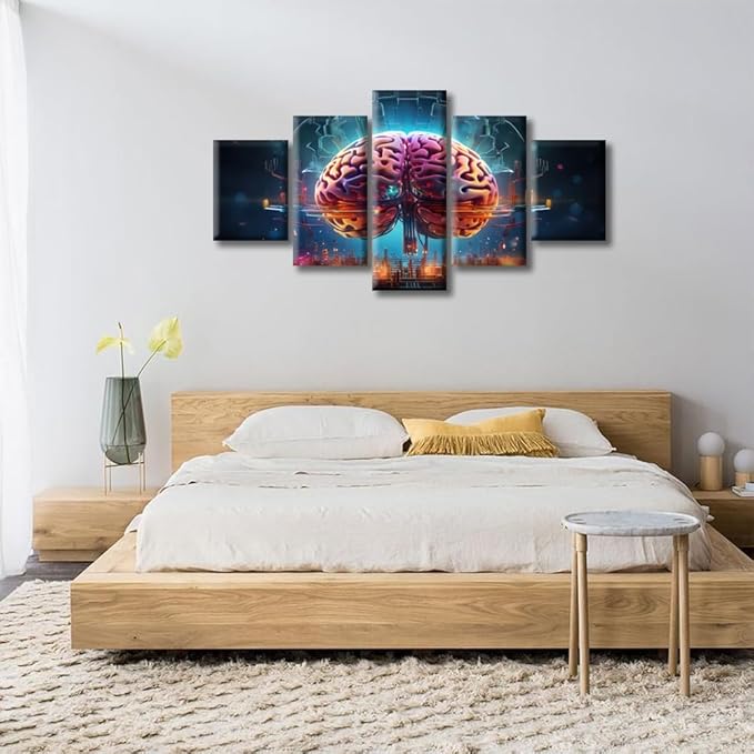Abstract Brain Pictures Wall Art Decor Painting on Canvas Smart Brain Pictures for Home Walls Futuristic Technology Office Framed Modern Artwork for Living Room Bedroom, (60" Wx32 H)