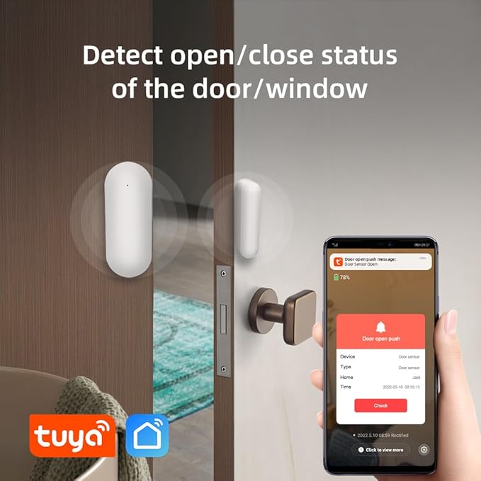Door Window Alarm Sensors,Smart Life Tuya APP Control & Instant App Alerts,Compact WiFi-Connected Sensors, Suitable for Bedrooms,Offices,Garages,Safes–NO Monthly Fees