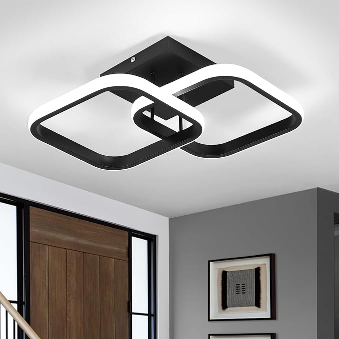 ADISUN LED Modern Ceiling Light, Flush Mount Ceiling Lamp, 22W, 6000K Cool White Light, Close to Ceiling Light Fixtures for Bedroom Kitchen Loft Aisle Hallway Balcony Stair Entryway(Black)