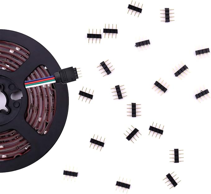 iCreating LED Strip Connector 4 Pin, RGB 5050 LED Light Connectors Kit Includes L Shape LED Connectors, 4Pin 10mm LED Light Strip Connectors for Controller Jumper