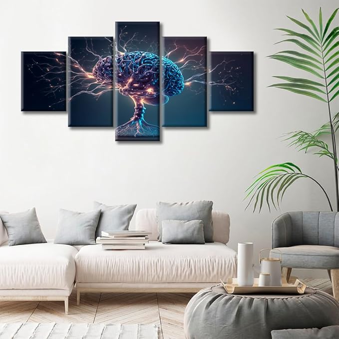 Abstract Canvas Wall Art for Living Room Human Brain with Neuronal Impulses Modern Home Decor Brain Posters Artwork for Bedroom Office Wall Art Painting Pictures Ready to Hang (60"Wx32"H)