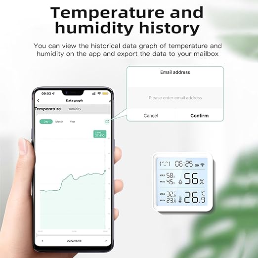 Smart WiFi Temperature Humidity Sensor, Wireless Thermometer Hygrometer, Built-in Clock and Time Display,Smart Temperature Humidity Monitor withTuya App,Compatible with Alexa,Google Home,Siri (White)