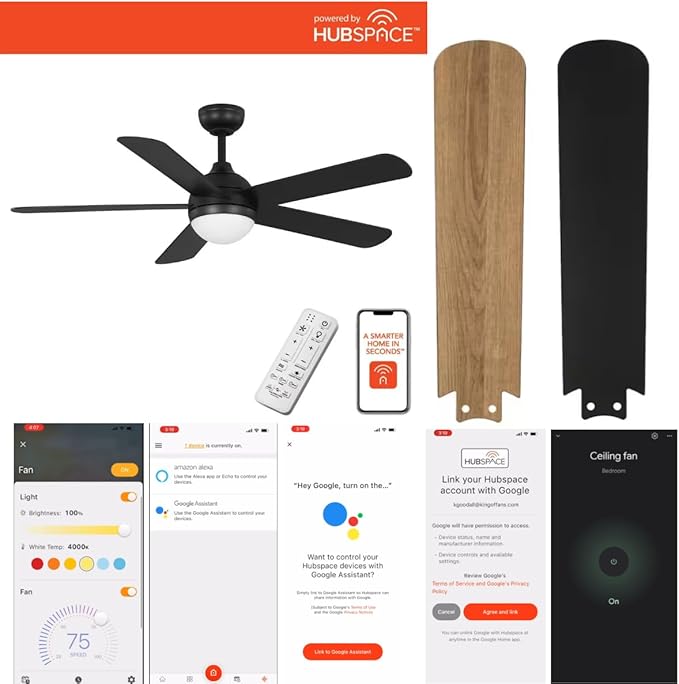LYTIO 52 in. Smart Indoor/Covered Outdoor Matte Black Ceiling Fan with Remote and Integrated LED Powered by Hubspace
