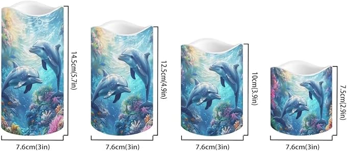 Sea Dolphin Flameless Candles with Remote Color Changing Battery Operated Pillar Candles with Flickering Flame Electric Fake Plastic Candles Tea Light Living Room Dining Table Decor