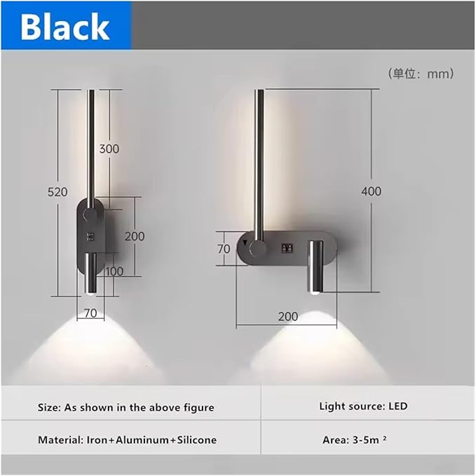 Modern Minimalist Light Luxury LED Wall Lamp Bedroom Bedside Living Room Background Decoration Study Rotating Spotlight,Practical Lighting fixtures
