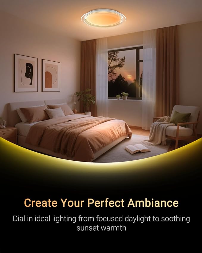 1-Pack, 21 inch Smart LED Music Ceiling Light with Bluetooth Speaker, Compatible with Alexa & Google Home, Color Changing RGB Dimmable Light for Living Room, Bedroom, Kitchen