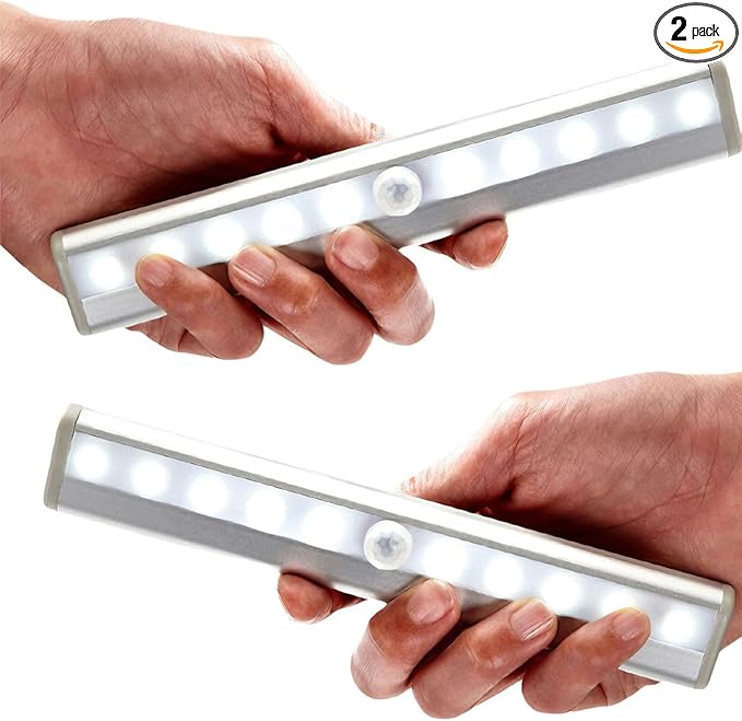 10LEDs Outdoor Sensor Step Light,2 Pack RV Sensor LED Closet Light,Stick-On Anywhere Magnetic Night Strip Light for Flight of Steps,Closets,Cabinets,Hallways,Bathrooms,Car Trunks(Cold White)