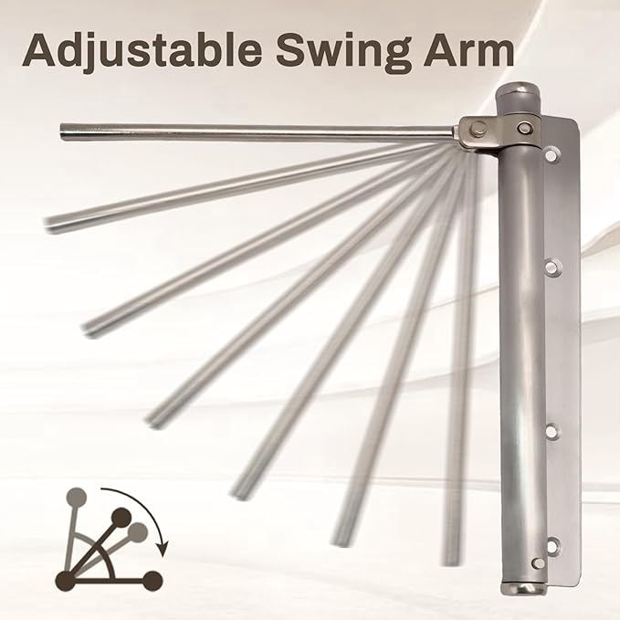 Litoexpe Automatic Door Closer, Safety Spring Door Closers Auto Soft Close, Adjustable Catch Speed with Arm, Silver