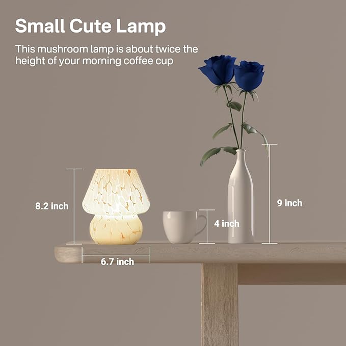 Mushroom Lamp Table Lamp for Bedroom,Small Desk Bedside Lamps for Living Room,Mushroom Decor Cute Mini Modern Mid Century Lamps for Night Stands (White)