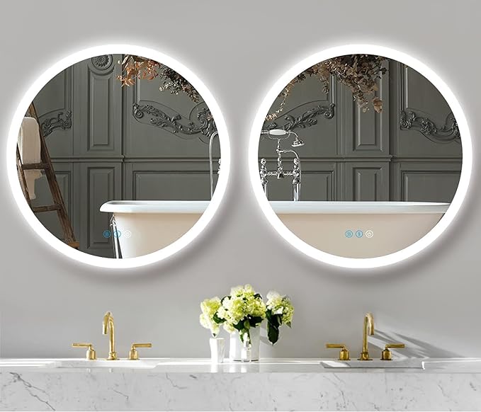 40 Inch Round Backlit Mirror with Lights 3 Color Smart Memory Adjustable Backlits 40" Large Framelss Round Circle Lighted Vanity Mirror for Bathroom Wall Mount 40 Backlit LED Circle Mirrors