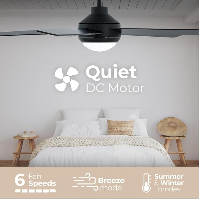 Airvana 52in 5-Blade Smart Indoor or Outdoor Ceiling Fan 2700K-6000K CCT Tunable Range LED Light Kit in Matte Black Works With iOS or Android App