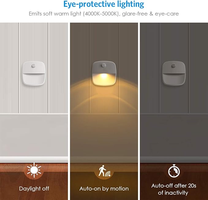 AMIR Motion Sensor Light Indoor, Upgraded Battery-Powered LED Night Light with PIR Technology for Bathroom, Kitchen, Stairs, Under Cabinet, Closet, Stick on Anywhere Hallway Lamp (Warm White, 6-Pack)