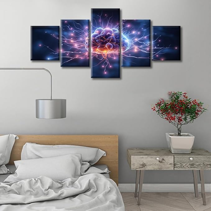 Rebotipy 5 Panels Artificial Intelligence Concept Wall Art for Bedroom Neural Network Canvas Painting Wall Art for Living Room Contemporary Home Decor Stretched on Wooden Frame (50" Wx24 H)