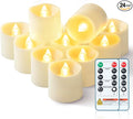 Homemory 24Pack 400+ Hour Timer Remote Control Flameless Votive Candles, Battery Operated LED Tea Lights in Warm White for Outdoor, Table, Halloween, Christmas-Ivory Base