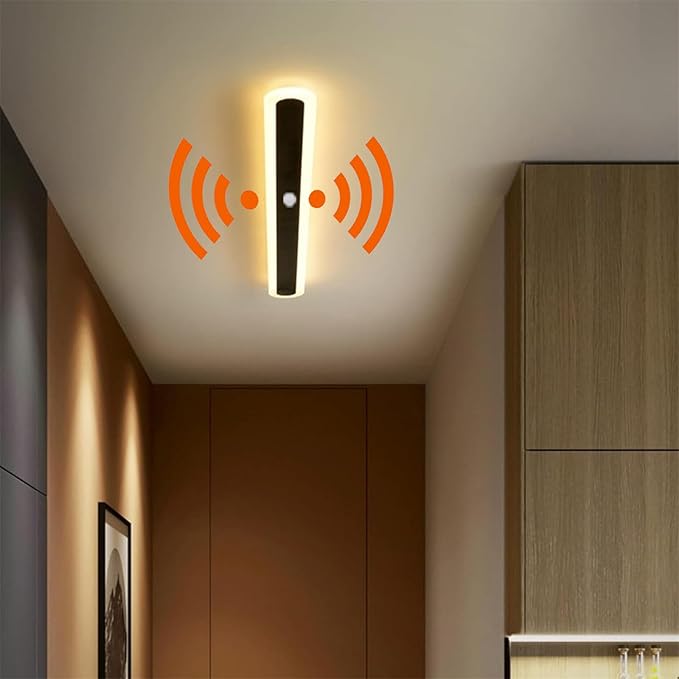 Modern LED Wall Sconce with Motion Sensor Interior Acrylic Black Wall Lamp Indoor Minimalist Long Wall Light Inside Lighting Fixtures for Living Room Bathroom Front Door Bedroom (150CM,Natural Light)
