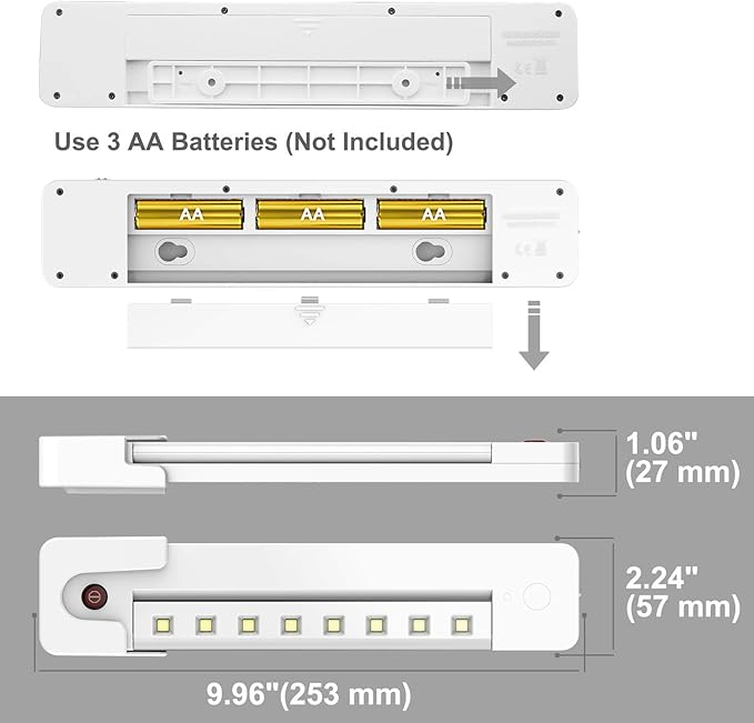 BIGLIGHT Under Counter Light Battery Operated, Dimmable Closet Light with Remote and Timer, Wireless Under Cabinet Lighting, Stick on Lights for Pantry Wardrobe Shelf, Warm White, 10 Inch