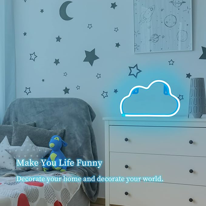Cloud Neon Sign Blue Cloud Light Sign for Wall Decor,Battery or USB Powered Clouds Shaped LED Sign Decoration Lights for Bedroom Aesthetic Teen Girl Kid Room Christmas Birthday Wedding Party