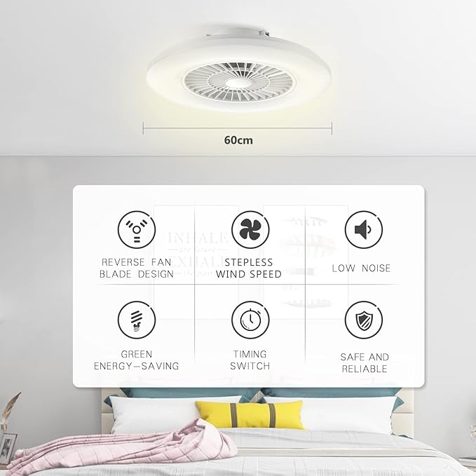 Ceiling Fans with Lights and Remote, 24'' Low Profile Ceiling Fan, RGB Ceiling Fan Lights, Stepless Dimming for Living Room, Dining Room, Bedroom
