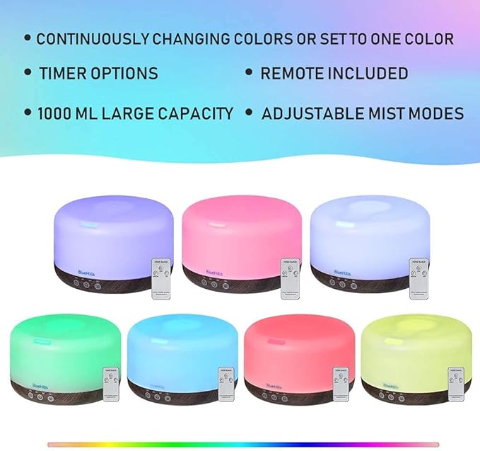 BlueHills Premium Large 3000 ML and 1000 ML XL Essential Oil Diffusers Humidifiers Combo Set of 2 for Large Room Home with Décor LED Lights Great Gift – Dark Wood Grain.