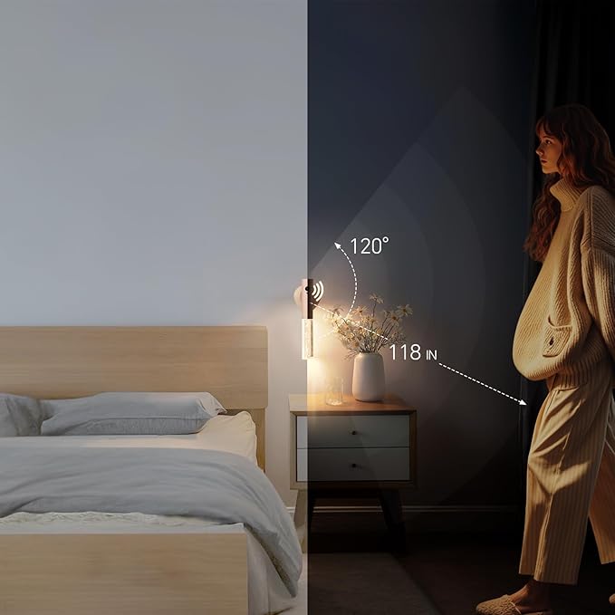 Motion Sensor Night Light Indoor, Rechargeable Night Light Wall Sconce Wooden Set of 1, Battery Powered Magnetic Wall Sconce Decor for Bedroom, Hallway, Bathroom, Stairway, Closet