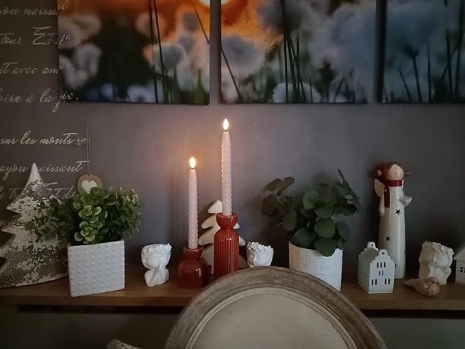 Pink Easter Flameless Taper Candles Pastel Flickering with Remote Timer, 3D Wick LED Spiral Wedding Candles Battery Operated 6 Pack Real Wax Home Birthday Spring Easter Decorations