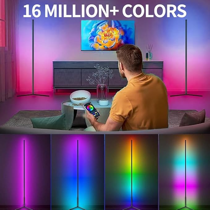 Corner Floor Lamp, 56-in Smart RGB LED Corner Lamp with App & Remote Control, 16 Million Colors Changing LED Floor Lamp with Music Sync, DIY Mode & Timing, Ideal for Bedroom, Living Room & Gaming Room