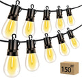 Outdoor Patio String Lights 150ft: S14 LED Shatterproof Bulbs 3 Modes Button Control - Waterproof Connectable Hanging Lights - Garden Backyard Yard Gazebo Porch Party Decorative