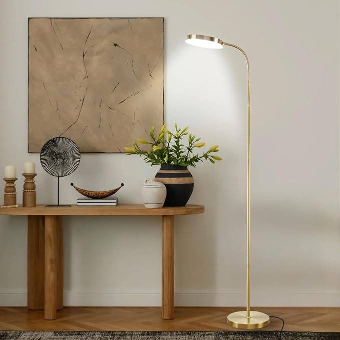 Floor Lamp, Led Floor Lamps for Living Room, Stepless Adjust Color Temperatures & Brightness Standing Lamp with Touch Control Tall Lamps Adjustable Gooseneck Reading Floor Lamp (Gold)