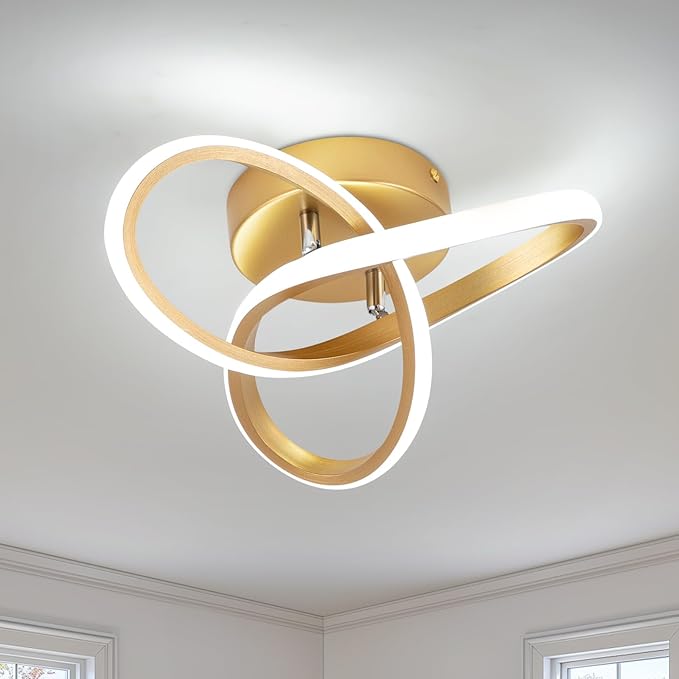 Modern LED Ceiling Light,25cm 22W Flower Shape Gold LED Ceiling Lights, 6000K Cool White Light Lamp, Modern Ceiling Lights for Living Room, Bedroom, Kitchen, Hallway, Office - Brushed Gold