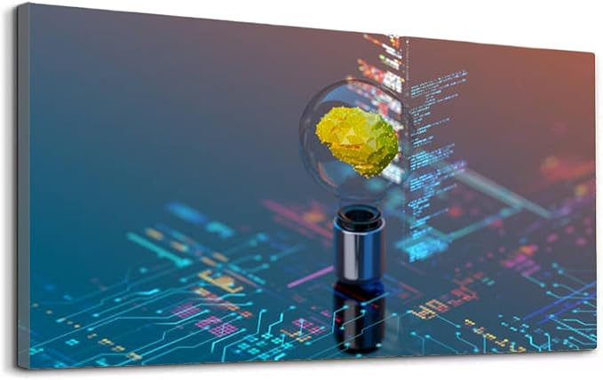 Wibinuki Wall Art Wall Decor Wall Paintings Artificial Intelligence, innovions and new technology. brain inside for Living Room Bedroom Bathroom Home Decor Can Be Hung Directly 20"x 40"