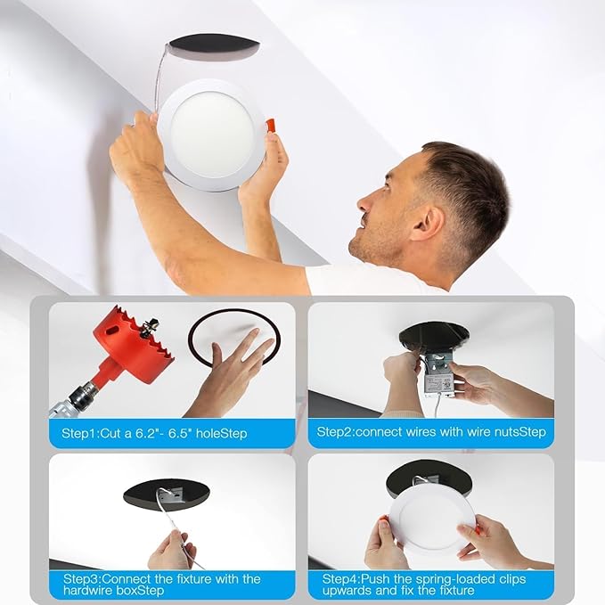 DAYBETTER Smart Recessed Lighting 6 Inch, Wi-Fi Connect RGBCW LED Downlight,Color Changing Tunable White (2700K-6500K), Ultra Thin Dimmable with Junction Box 4 Pack